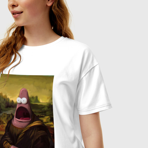 Женская футболка хлопок Oversize Патрик Губка Боб Мона Лиза, цвет белый - фото 3