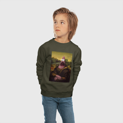 Детский свитшот хлопок Патрик Губка Боб Мона Лиза, цвет хаки - фото 5