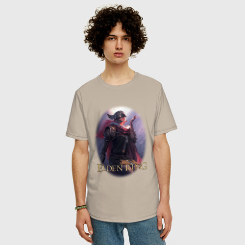 Мужская футболка хлопок Oversize с принтом Elden Ring овал (Элден ринг), фото на моделе #1