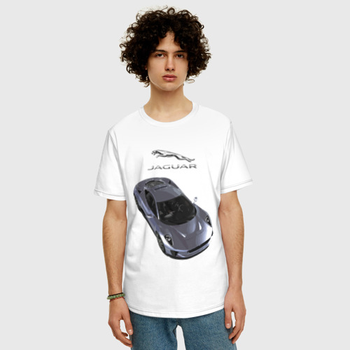 Мужская футболка хлопок Oversize с принтом Jaguar / Motorsport, фото на моделе #1