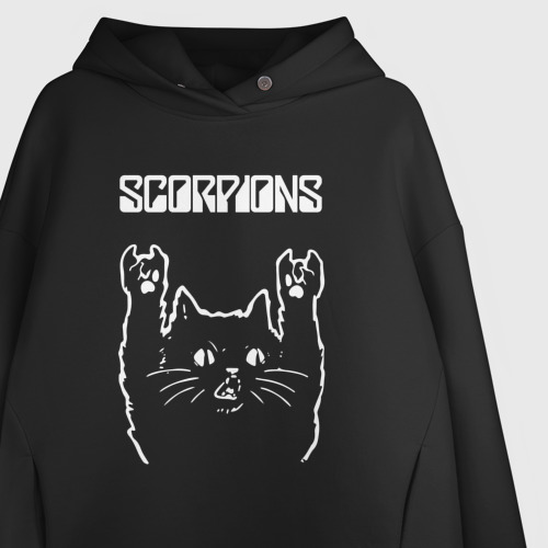 Женское худи Oversize хлопок Scorpions Скорпионс Рок кот, цвет черный - фото 3