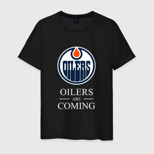 Мужская футболка из хлопка с принтом Edmonton Oilers are coming Эдмонтон Ойлерз, вид спереди №1