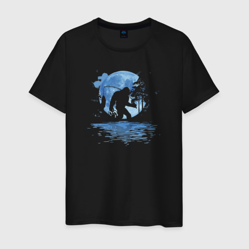Мужская футболка хлопок Бигфут после рыбалки, цвет черный