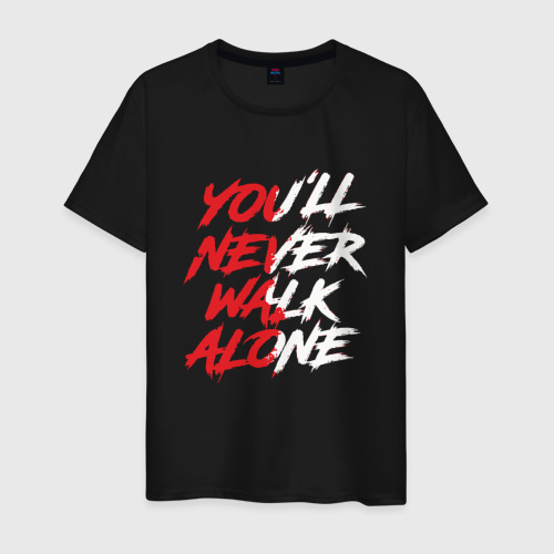 Мужская футболка из хлопка с принтом Liverpool Youll never walk alone Ливерпуль, вид спереди №1