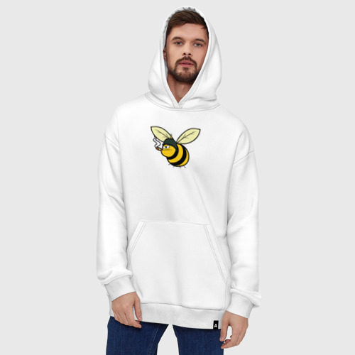 Худи SuperOversize хлопок Пчелка в каске с сигарой, цвет белый - фото 5