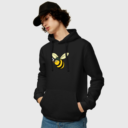 Мужская толстовка хлопок Пчелка в каске с сигарой, цвет черный - фото 3