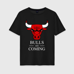 Женская футболка хлопок Oversize Chicago Bulls are coming Чикаго Буллз