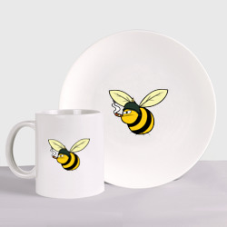 Набор: тарелка + кружка Пчела в каске с сигарой