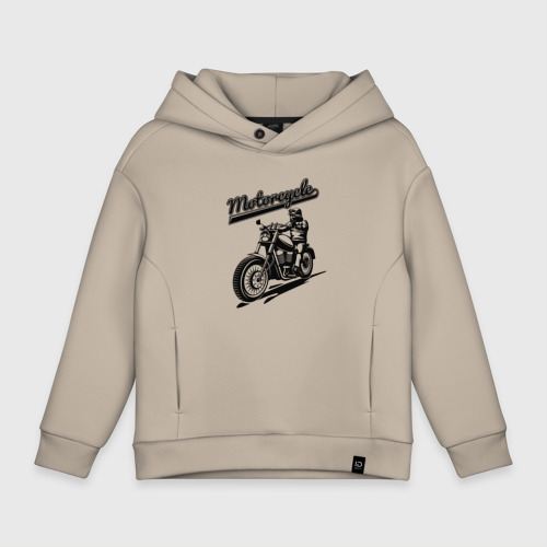 Детское худи Oversize хлопок Motorcycle Cool rider, цвет миндальный