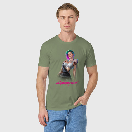 Мужская футболка хлопок Sexy Judy Cyberpunk 18+, цвет авокадо - фото 3