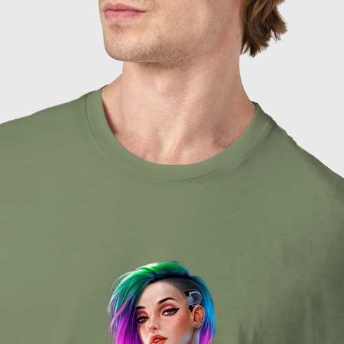 Мужская футболка хлопок Sexy Judy Cyberpunk 18+, цвет авокадо - фото 6