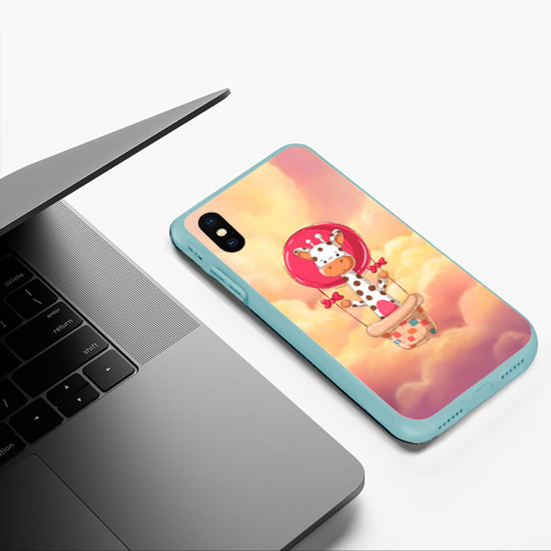 Чехол для iPhone XS Max матовый Жираф на воздушном шаре, цвет мятный - фото 5