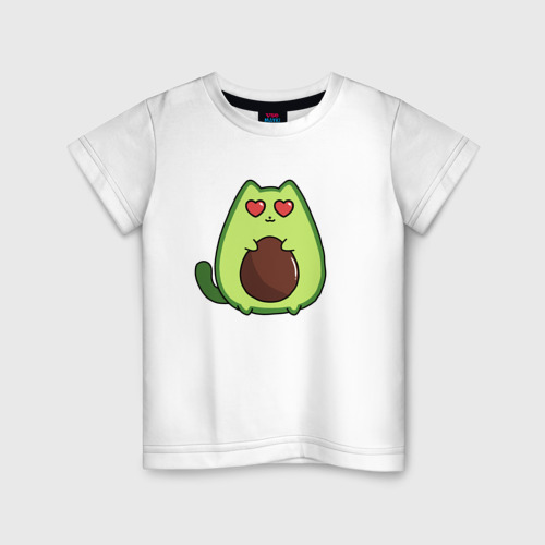 Детская футболка из хлопка с принтом Avo cat o влюбился, вид спереди №1