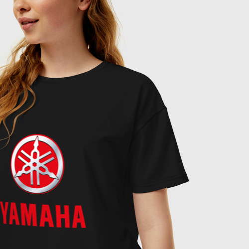 Женская футболка хлопок Oversize Yamaha Логотип Ямаха, цвет черный - фото 3