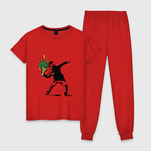 Женская пижама хлопок с принтом Banksy веган, вид спереди #2