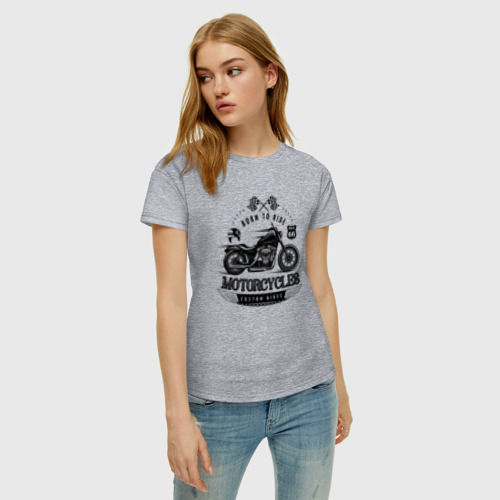 Женская футболка хлопок с принтом Motorcycle / Born to ride, фото на моделе #1