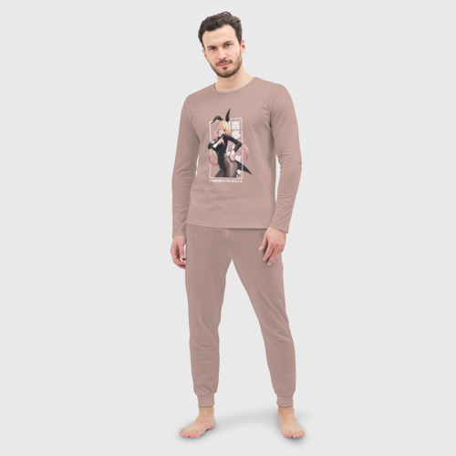 Мужская пижама с лонгсливом хлопок Marin in a rabbit costume, цвет пыльно-розовый - фото 3