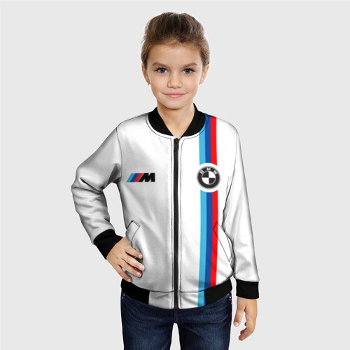 Детский бомбер 3D БМВ 3 stripe BMW white, цвет черный - фото 3