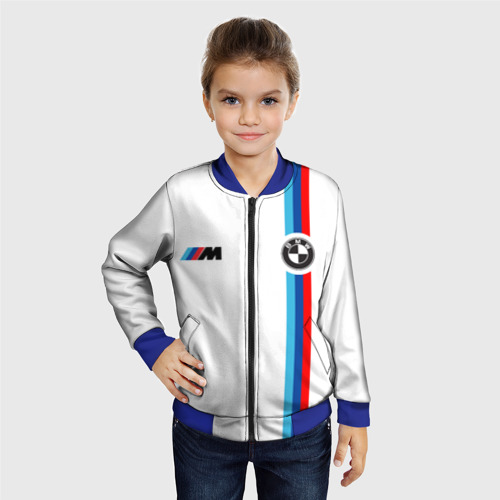 Детский бомбер 3D БМВ 3 stripe BMW white, цвет синий - фото 3