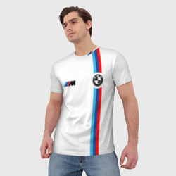 Мужская футболка 3D БМВ 3 stripe BMW white - фото 2