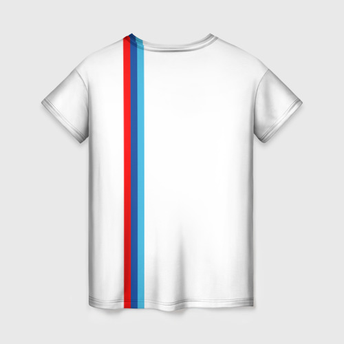 Женская футболка 3D с принтом БМВ | 3 STRIPE | BMW WHITE, вид сзади #1