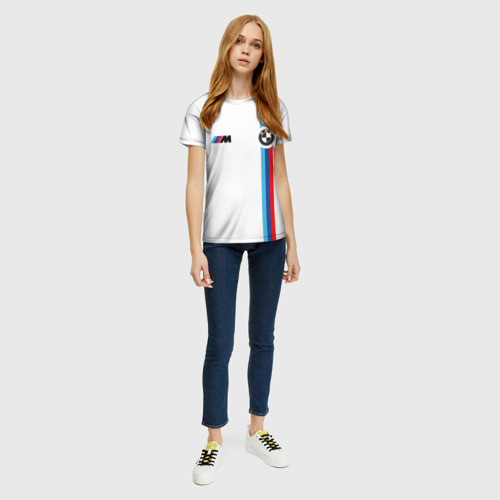 Женская футболка 3D с принтом БМВ | 3 STRIPE | BMW WHITE, вид сбоку #3