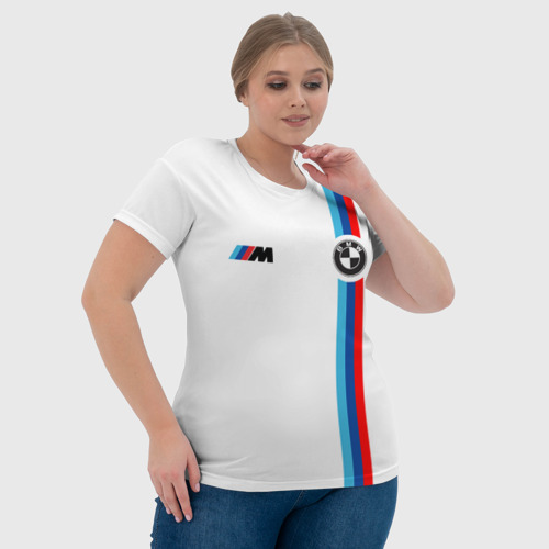 Женская футболка 3D с принтом БМВ | 3 STRIPE | BMW WHITE, фото #4