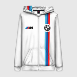 Женская толстовка 3D на молнии БМВ 3 stripe BMW white