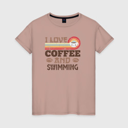 Женская футболка хлопок Я люблю кофе и плавание