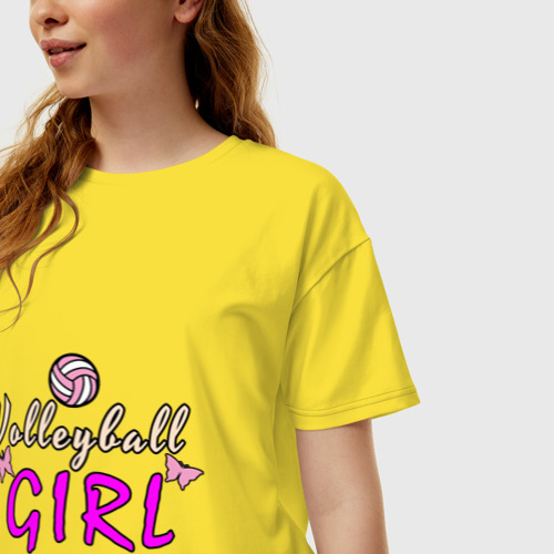 Женская футболка хлопок Oversize Volleyball - Girl, цвет желтый - фото 3