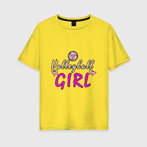 Женская футболка хлопок Oversize Volleyball - Girl, цвет желтый