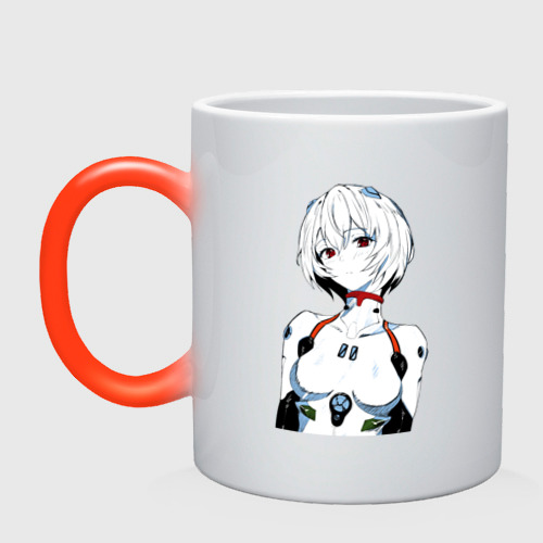 Кружка хамелеон Рей Аянами Rei Ayanami Ева Евангелион, цвет белый + красный