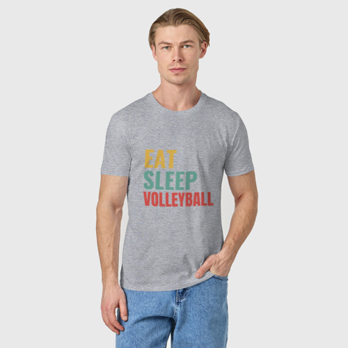 Мужская футболка хлопок с принтом Eat - Sleep - Volleyball, фото на моделе #1