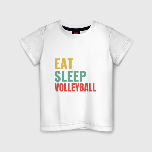 Детская футболка из хлопка с принтом Eat - Sleep - Volleyball, вид спереди №1