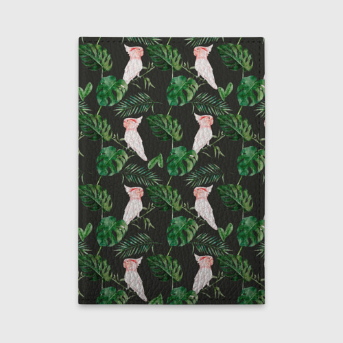 Обложка для автодокументов Белые попугаи и листья, цвет голубой