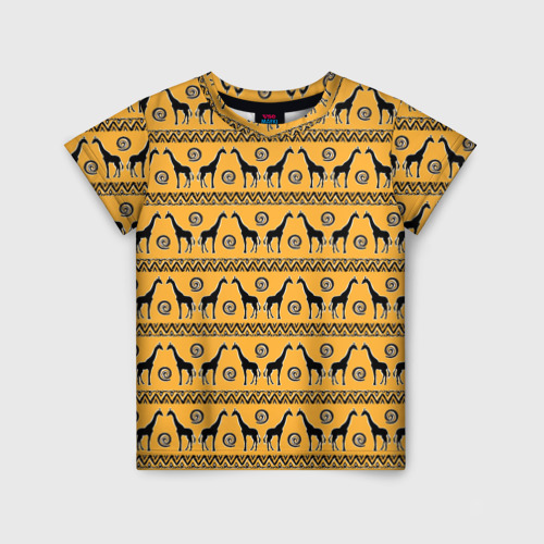 Детская футболка 3D с принтом Жирафы   сафари, вид спереди #2