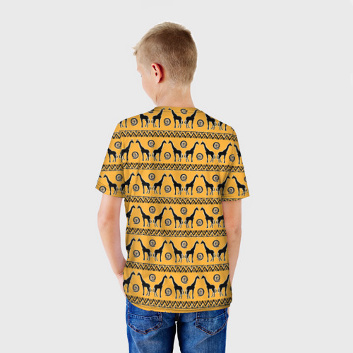 Детская футболка 3D с принтом Жирафы   сафари, вид сзади #2