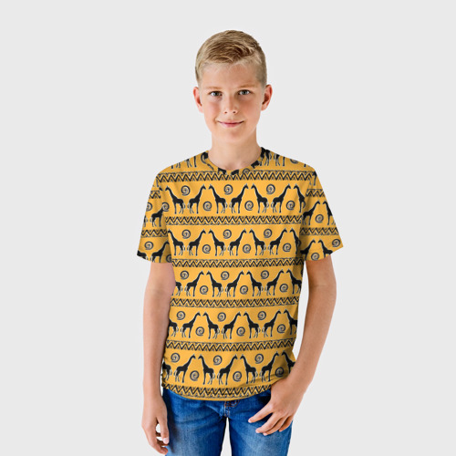 Детская футболка 3D с принтом Жирафы   сафари, фото на моделе #1