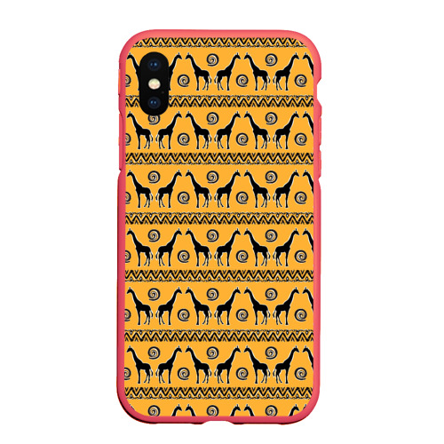 Чехол для iPhone XS Max матовый Жирафы   сафари, цвет красный