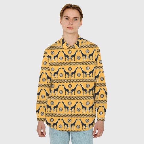 Мужская рубашка oversize 3D с принтом Жирафы   сафари, фото на моделе #1