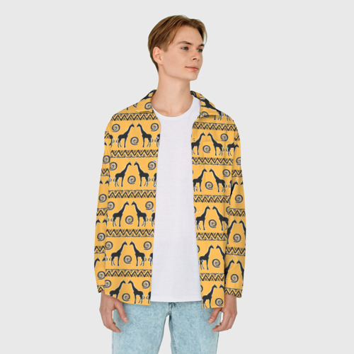 Мужская рубашка oversize 3D с принтом Жирафы   сафари, вид сбоку #3