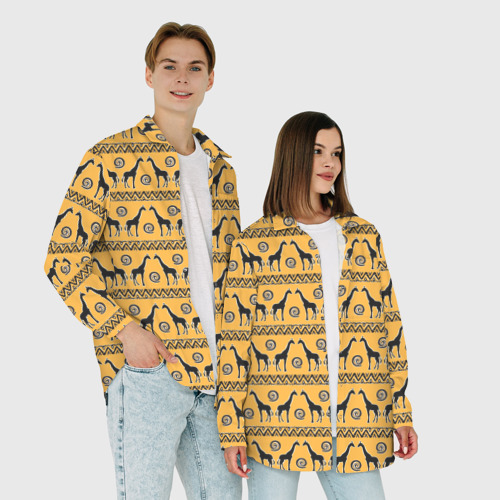 Мужская рубашка oversize 3D с принтом Жирафы   сафари, фото #4