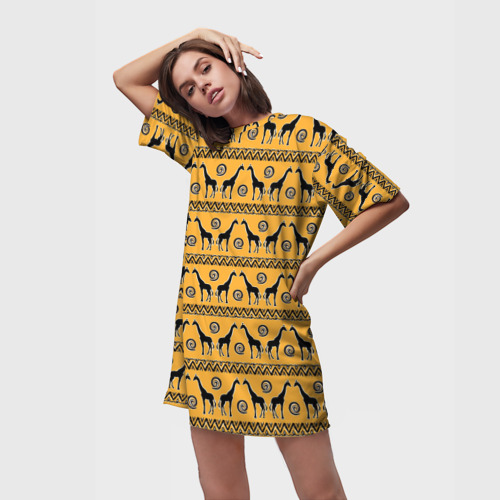 Платье-футболка 3D Жирафы   сафари, цвет 3D печать - фото 3