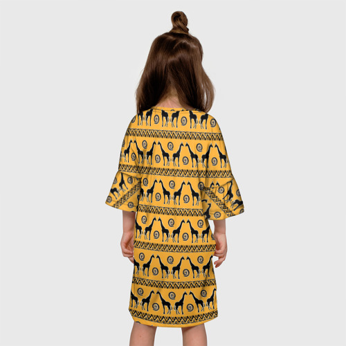 Детское платье 3D с принтом Жирафы   сафари, вид сзади #2