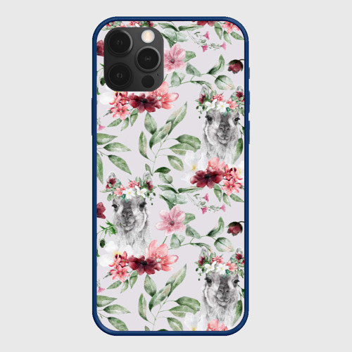 Чехол для iPhone 12 Pro с принтом Ламы и цветы, вид спереди #2