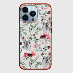 Чехол для iPhone 13 Pro Ламы и цветы