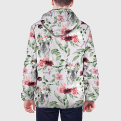 Куртка с принтом Ламы и цветы для мужчины, вид на модели сзади №2. Цвет основы: белый