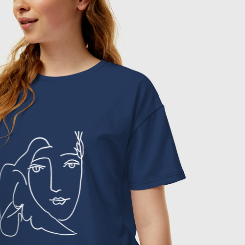 Женская футболка хлопок Oversize Лицо Мира Пабло Пикассо, цвет темно-синий - фото 3