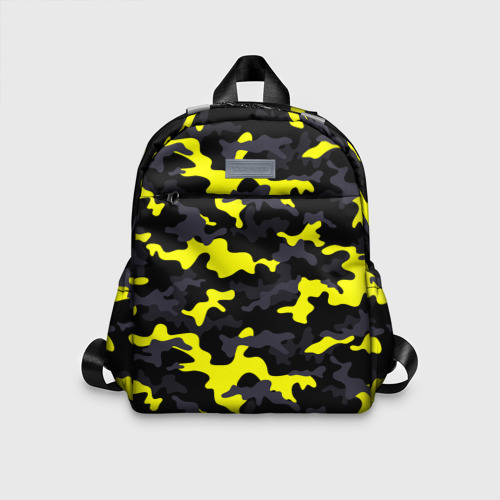 Детский рюкзак 3D с принтом Камуфляж Чёрно-Жёлтый, вид спереди #2