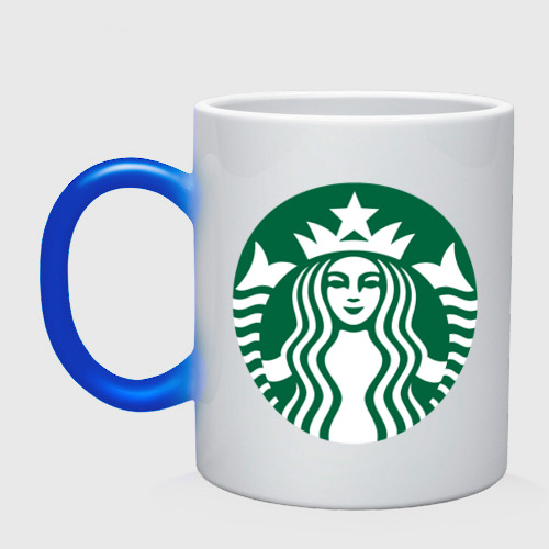 Кружка хамелеон Starbucks Coffee, цвет белый + синий